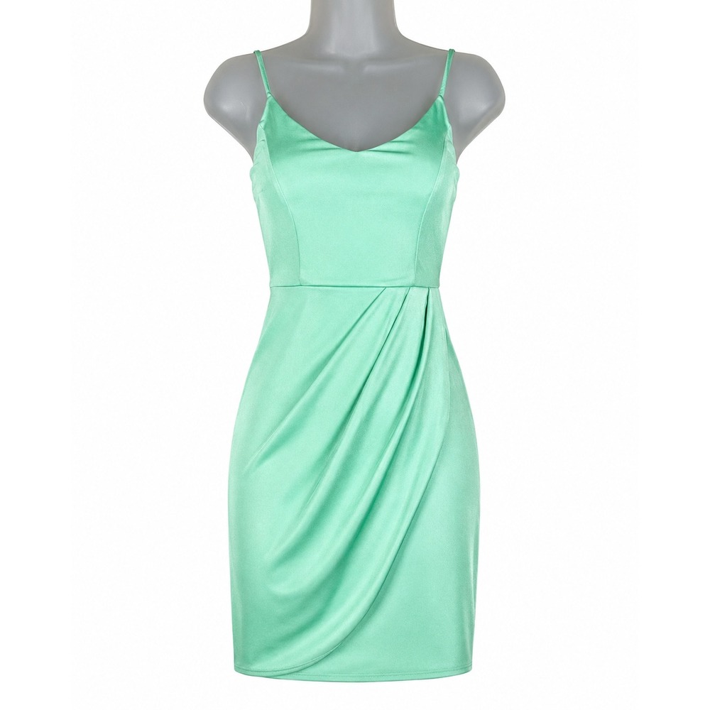 Cherie Mint Green Faux Wrap Bodycon Mini Dress XS Tulip Hem Vacation Coquette